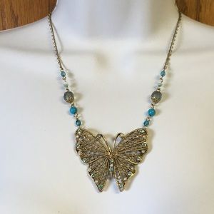 Vintage Gold and turquoise butterfly necklace